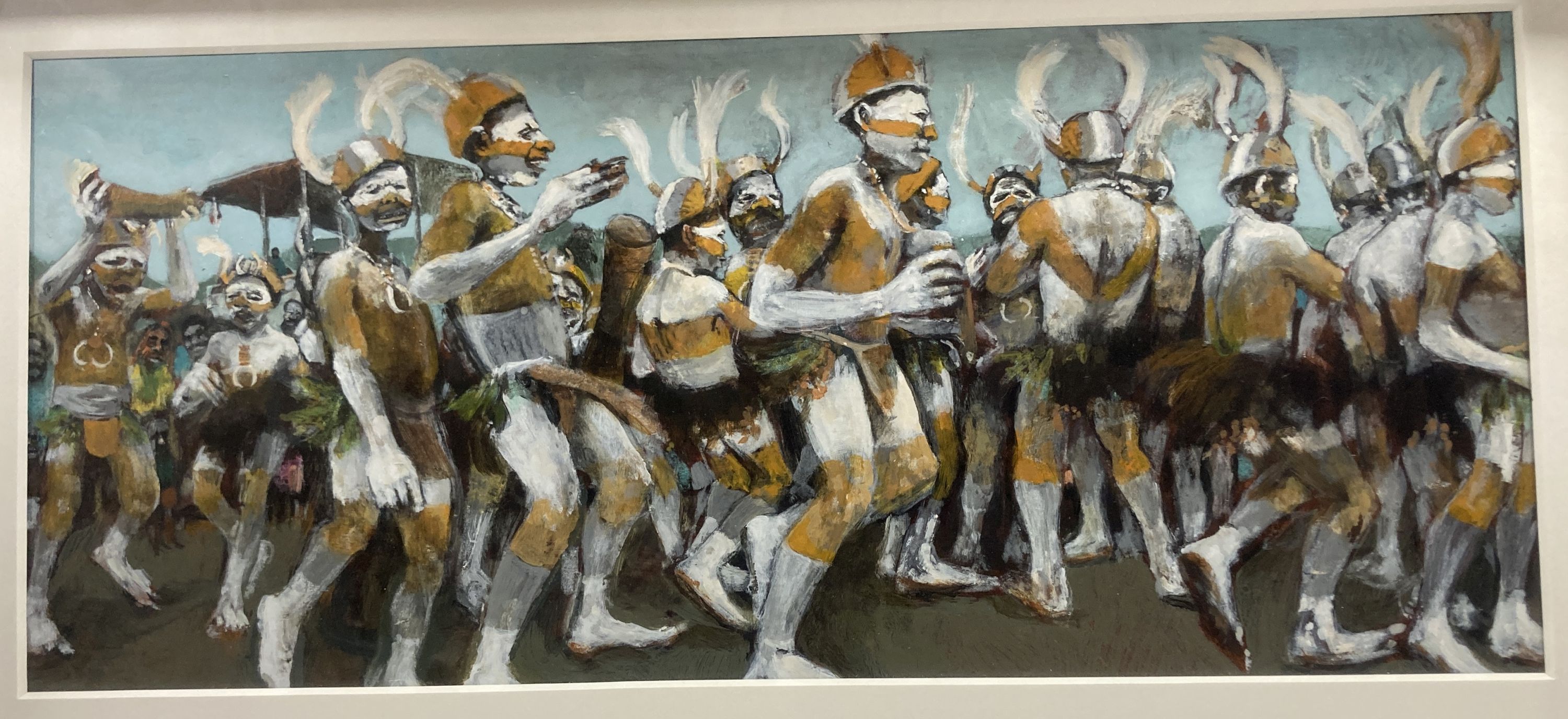 Akash Bhatt (1972-), mixed media on board, Musik Rikwest, inscribed verso and dated 2004/05, 20 x 49cm